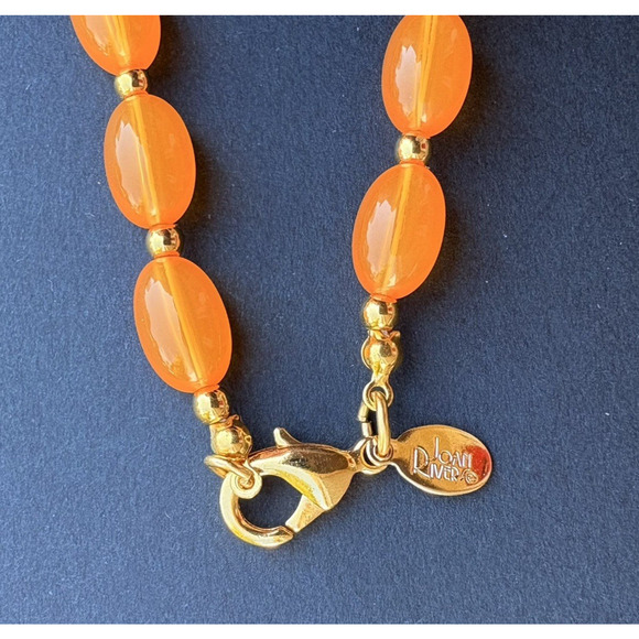 Vintage Joan Rivers Orange Acrylic Lucite Necklace Graduated Bead Gold Tone 32" - Picture 6 of 7